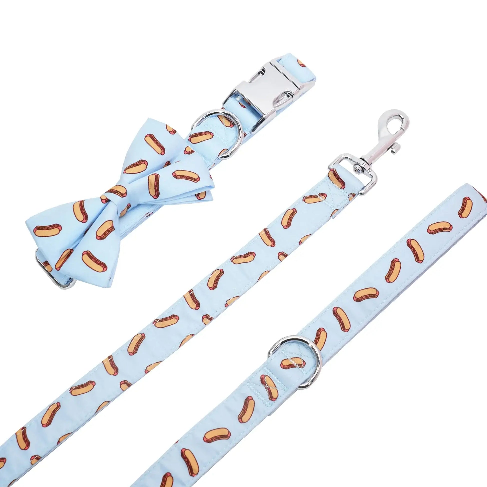 Personalized Hotdog Dog Collar Bow with Matching Leash and Harness