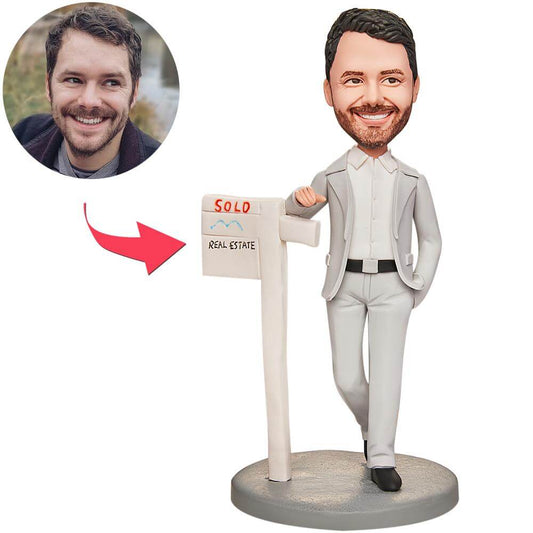 Real Estate Agent Bobblehead with Engraved Text Gift for Realtor
