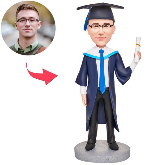 Male Graduate Custom Bobblehead with Engraved Text