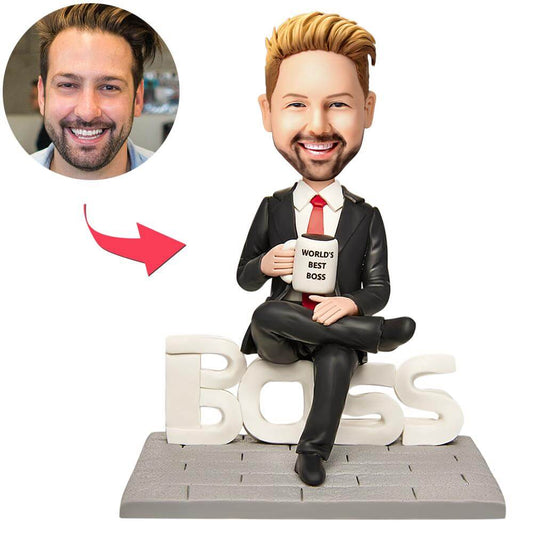 Male Boss WORLD BEST BOSS Custom Bobblehead with Engraved Text
