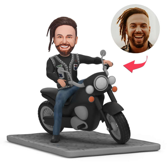 Custom Biker Bobblehead on a Motorcycle with Text