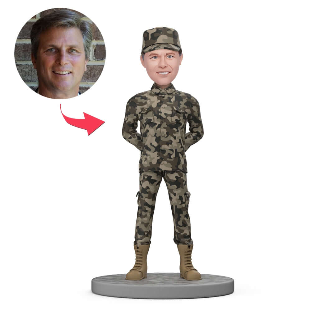Custom Military Bobblehead With Engraved Text - Army Soldier in Uniform