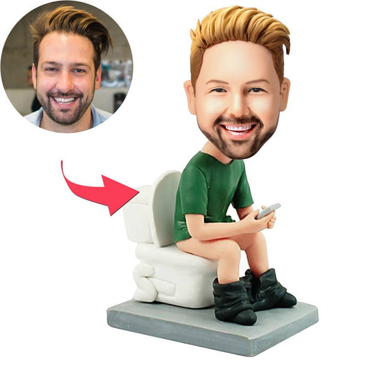 Personalized Custom Man on Toilet Bobblehead with Engraved Text