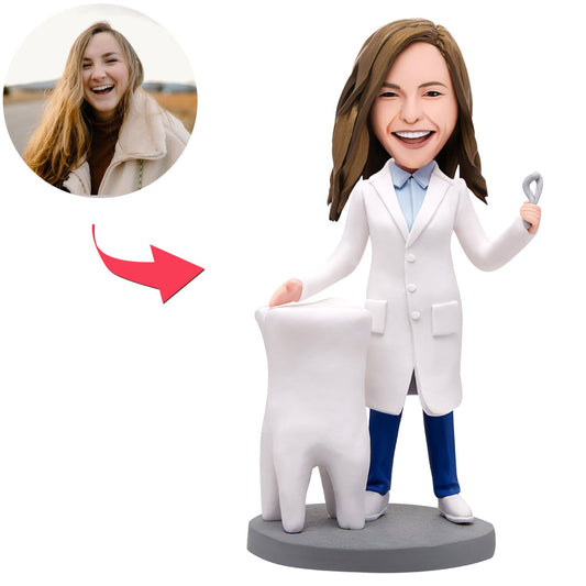 Personalized from Photo Female Dentist and Tooth Bobblehead - Premium bobblehead from Mademine - Just $63.99! Shop now at giftmeabreak