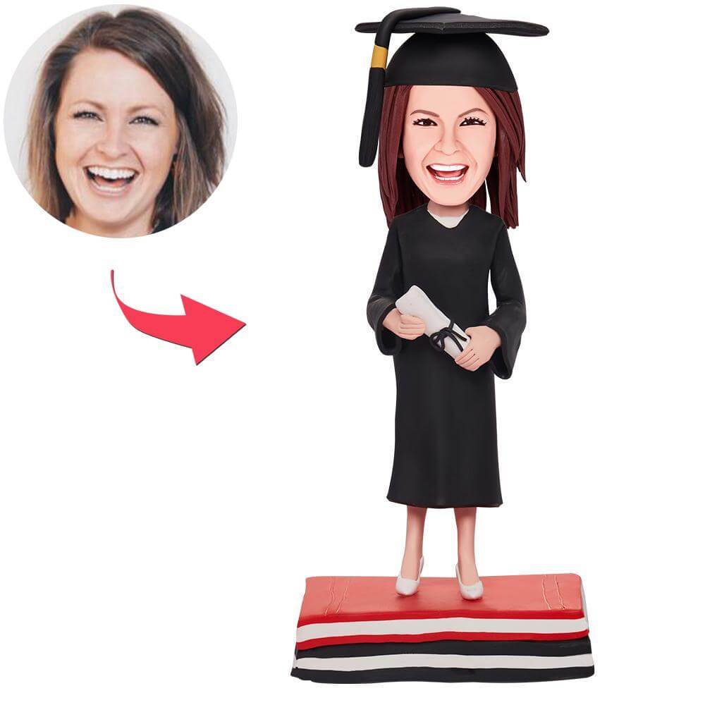 Custom Graduation Girl Bobblehead with Engraved Text