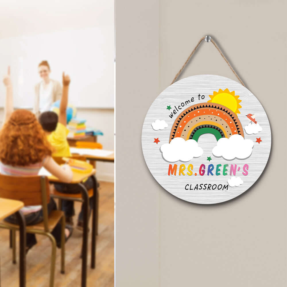 Custom Rainbow Teacher Door Sign, Welcome Gift for Teacher
