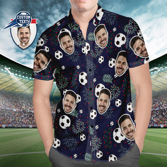 Personalized Custom Photo Face Soccer Pattern Hawaiian Shirt