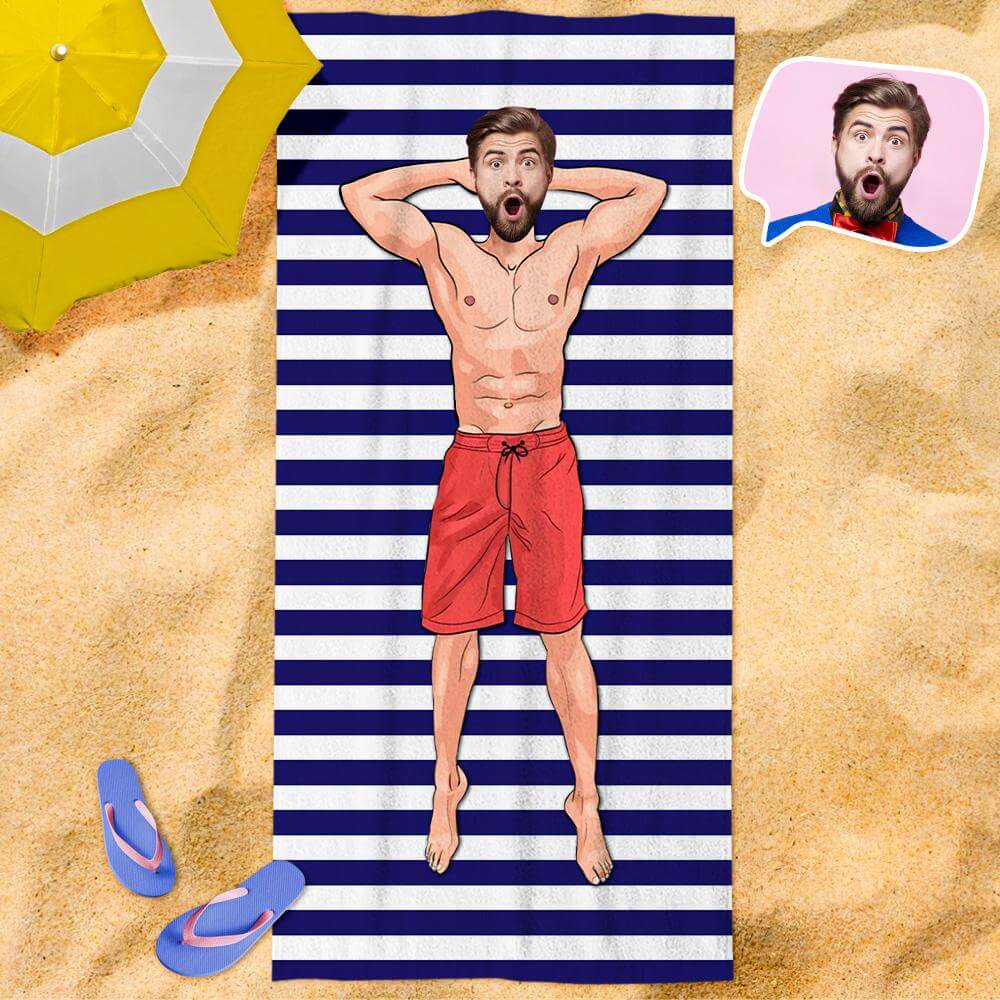 Personalized Custom Photo Beach Towel of Boyfriend or Husband