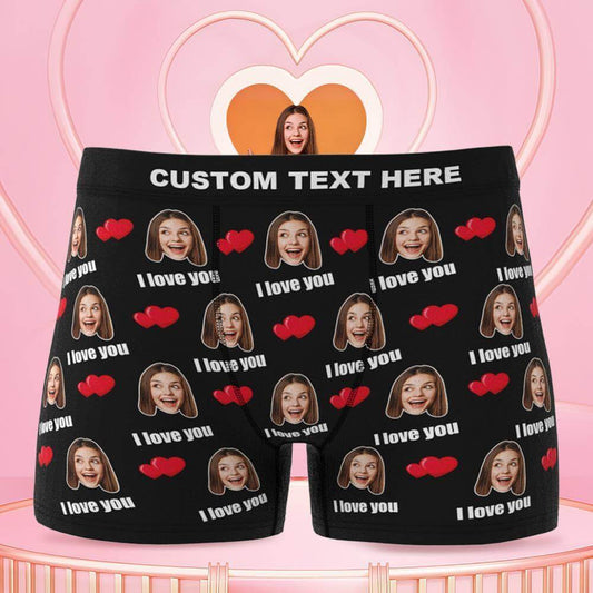 Men's Custom Personalized I Love You Hearts with Photo Boxers - Premium boxers from MadeMine - Just $19.99! Shop now at giftmeabreak