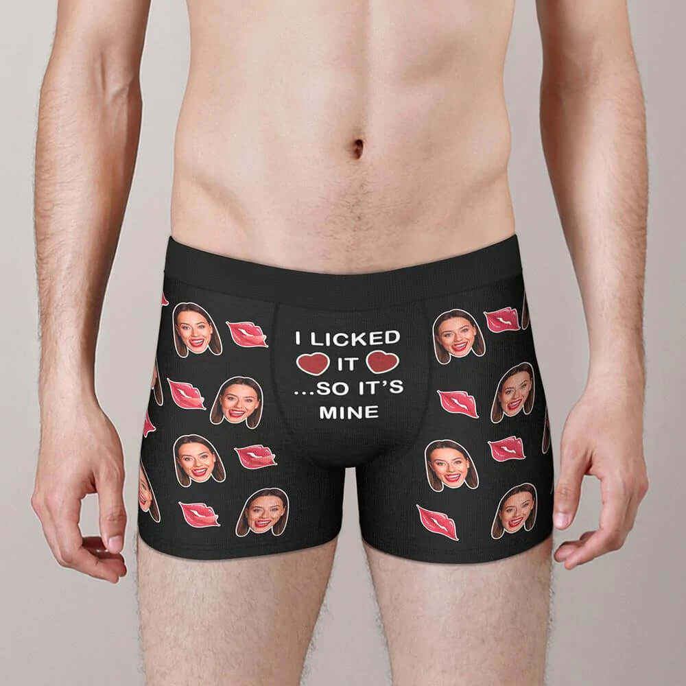 Custom Photo Face Boxer I Licked It So It's Mine Underwear Gift for Him