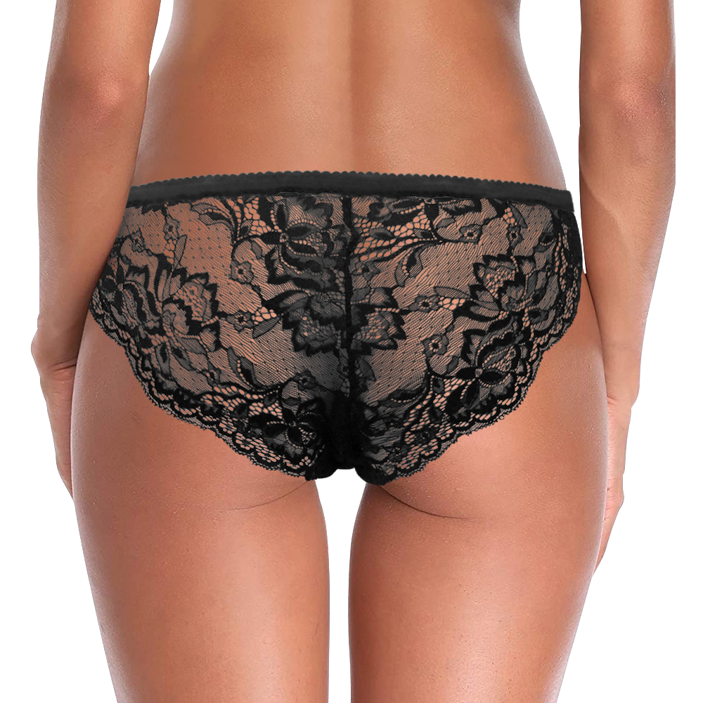 Women's Custom Photo Face Zipper Black Lace Panties Sexy Underwear