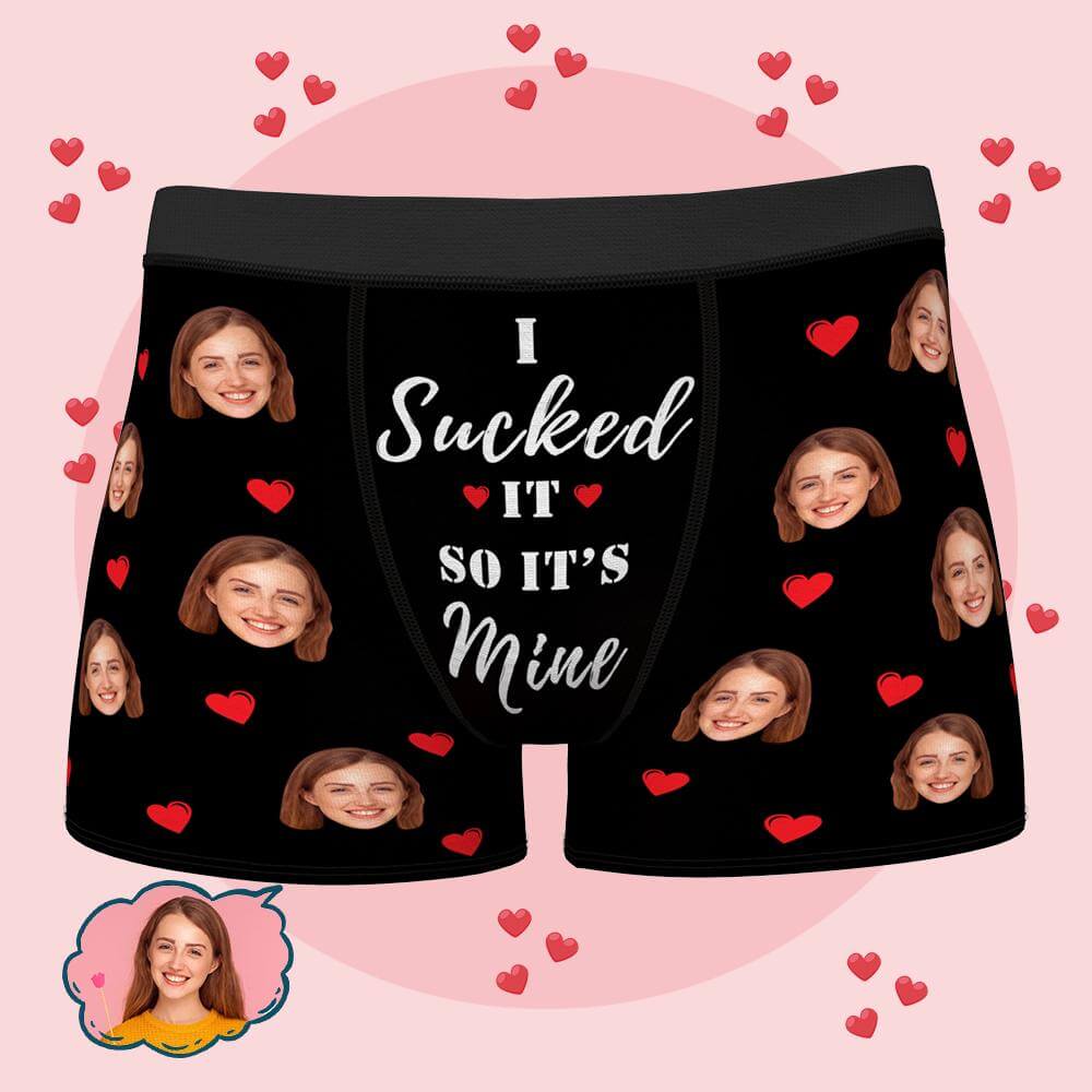 Men's Personalized Funny Face with Hearts It's Mine Photo Boxers