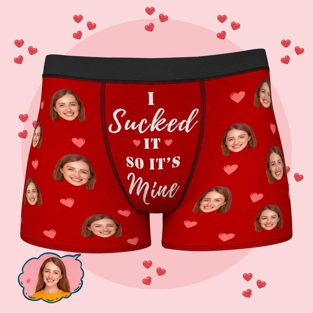 Men's Personalized Funny Face with Hearts It's Mine Photo Boxers