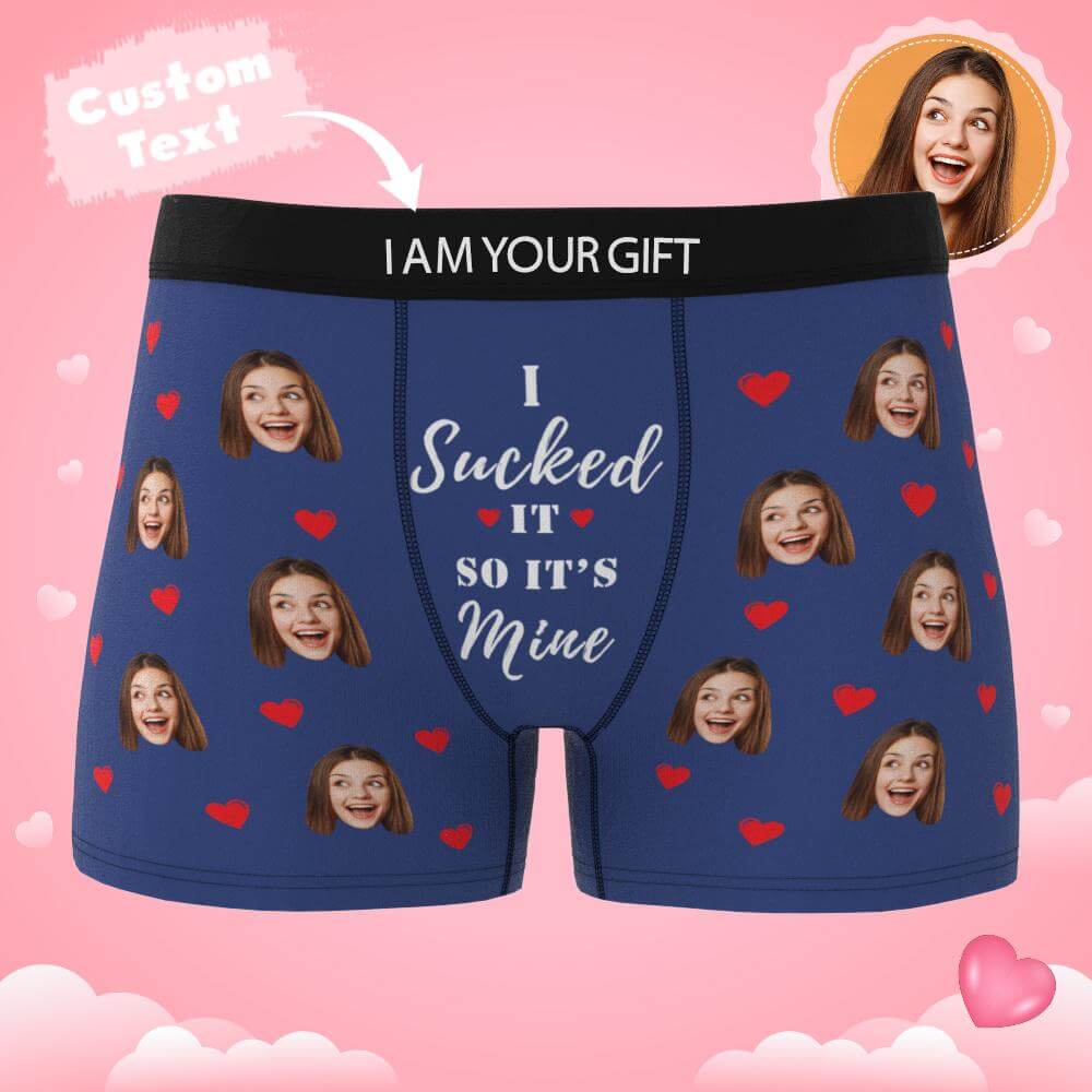 Men's Personalized Funny Face with Hearts It's Mine Photo Boxers