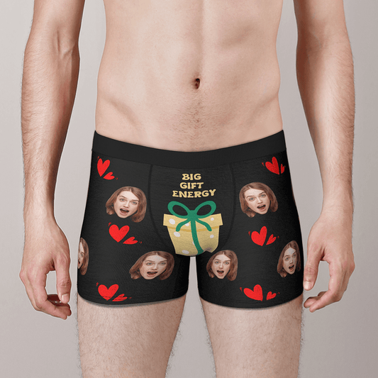 Men's Custom Personalized Big Gift Energy Photo Face Christmas Boxers