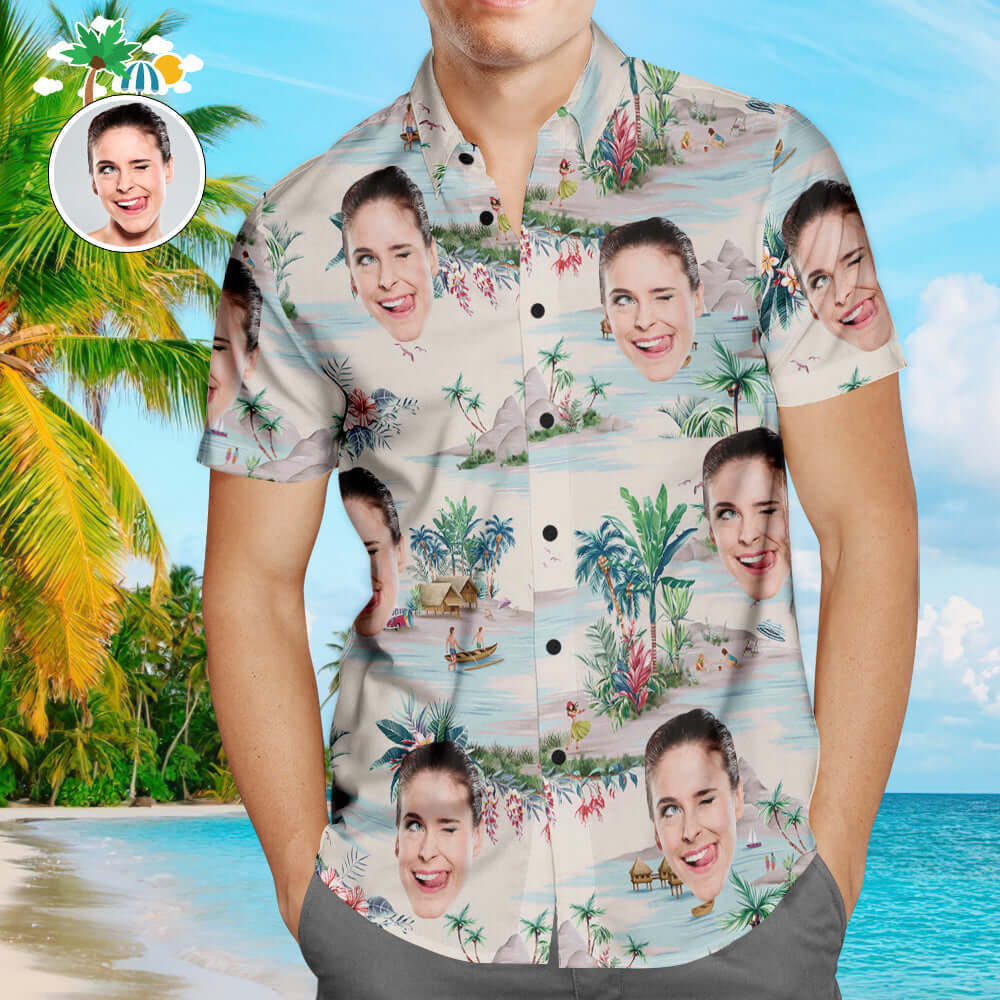 Men's Custom Face Cut Out Photo Aloha Hawaiian Island Shirt