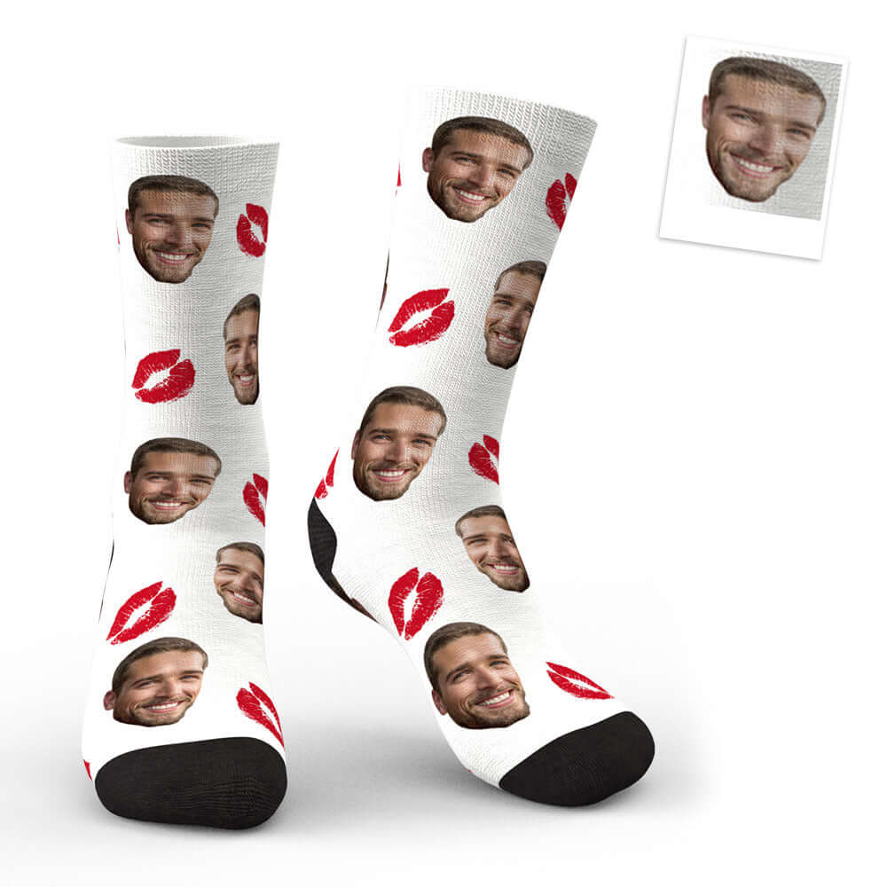 Custom Face Photo Sexy Red Lips Socks
