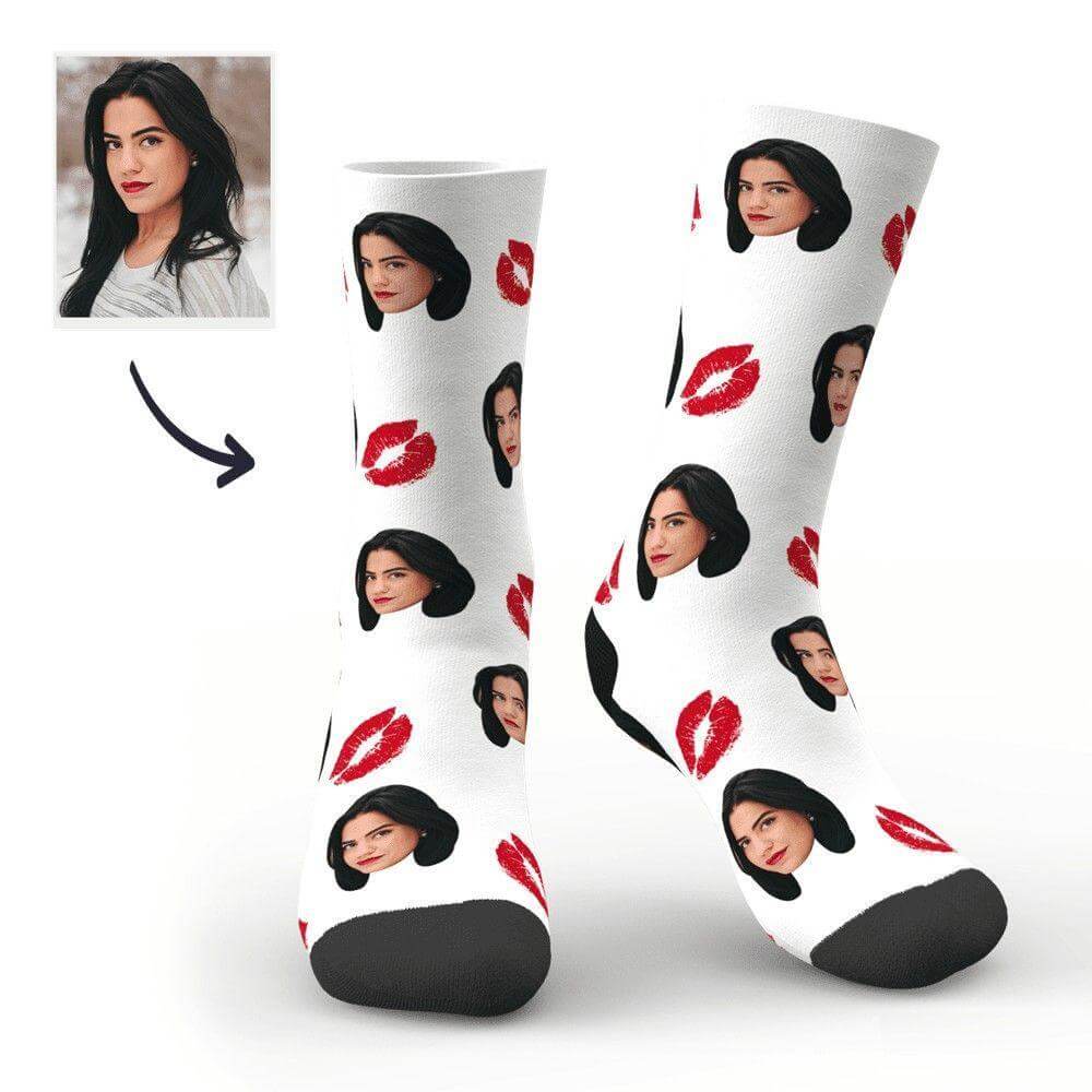 Custom Face Photo Sexy Red Lips Socks