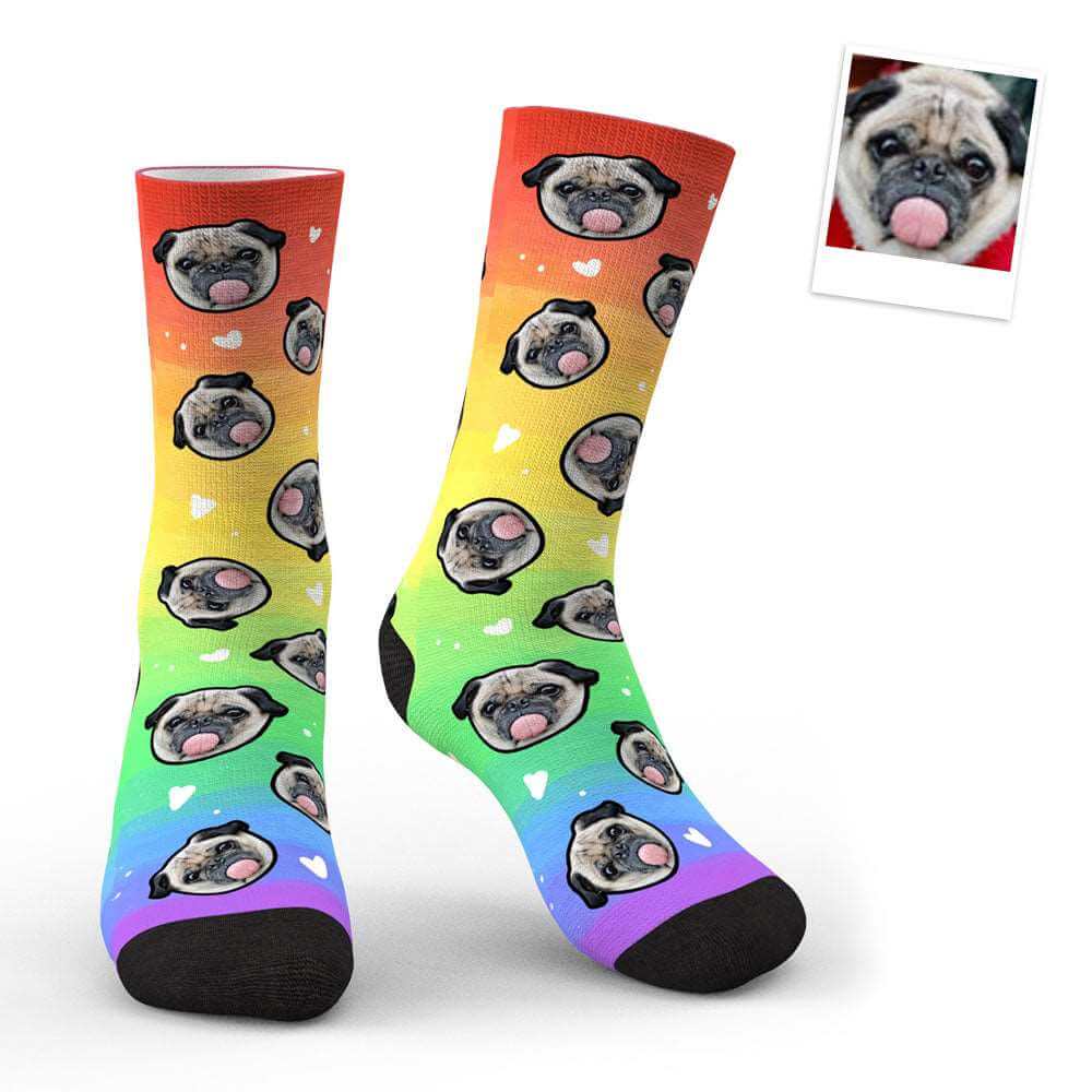 Custom Face from Photo Rainbow Print Socks Online Preview