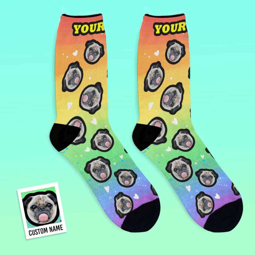 Custom Face from Photo Rainbow Print Socks Online Preview