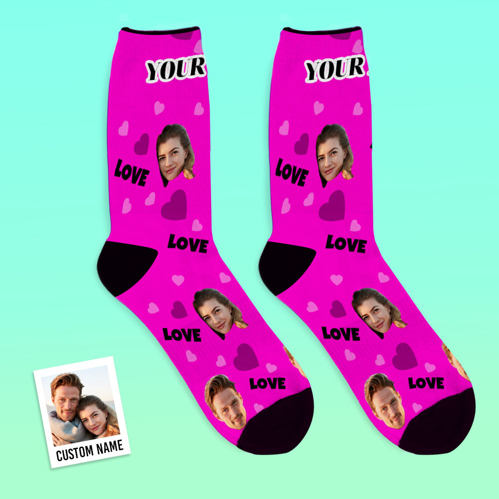 Personalized Custom Face Photo Socks with Love and Hearts