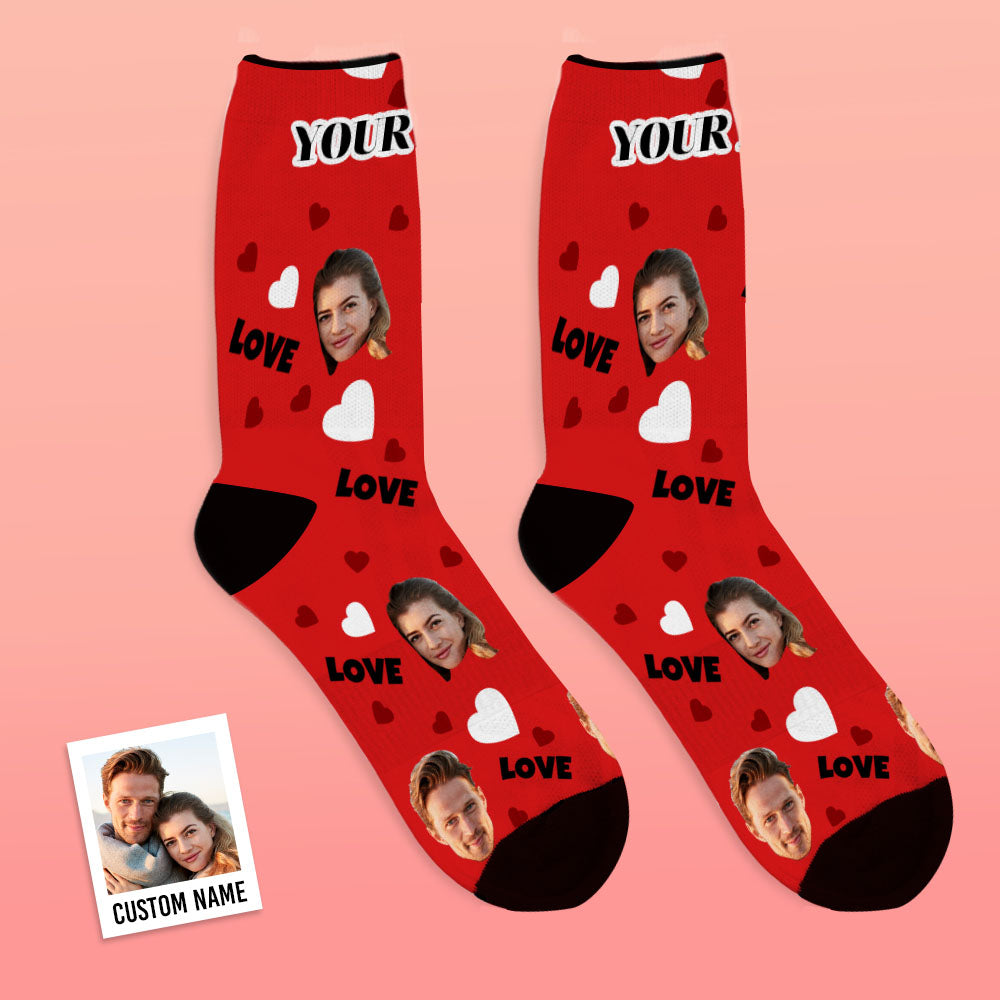 Personalized Custom Face Photo Socks with Love and Hearts