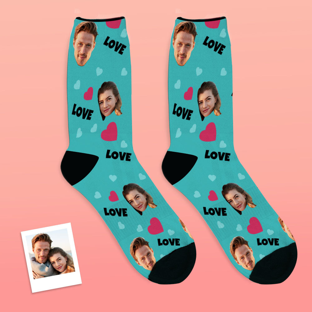 Personalized Custom Face Photo Socks with Love and Hearts