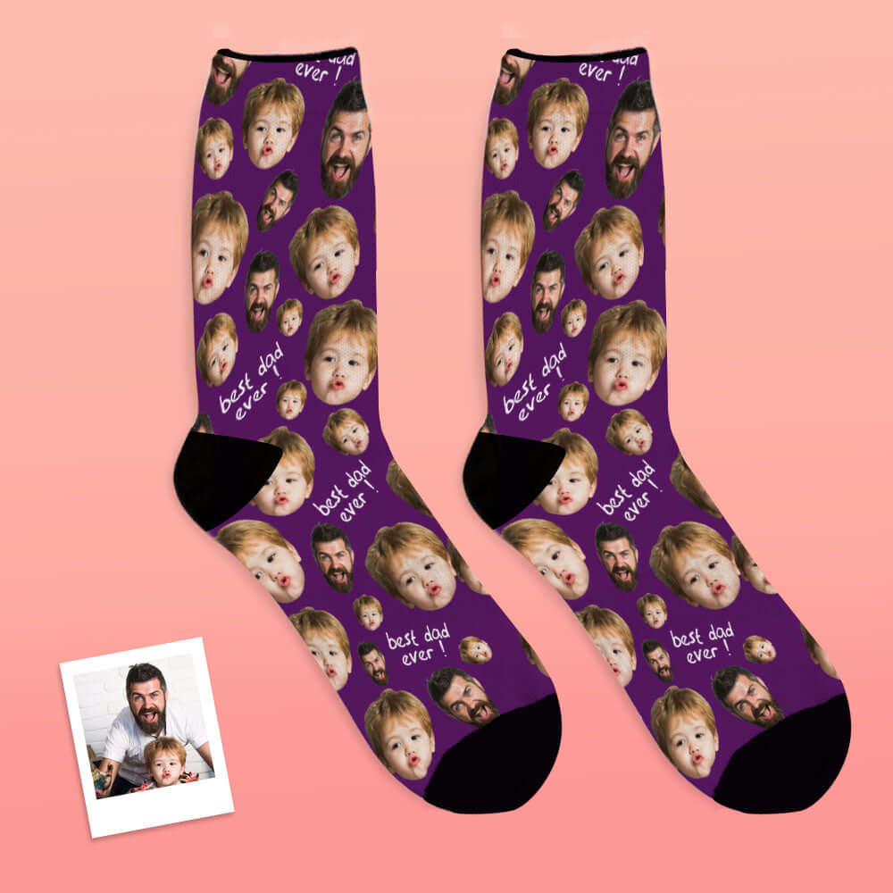 Personalized Custom Photo Face Best Dad Ever Socks