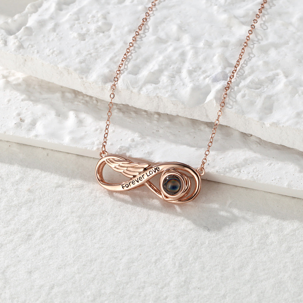 Sterling Silver Custom Photo Projection Necklace Engraved Forever Love Infinity - Premium necklace from MadeMine - Just $29.99! Shop now at giftmeabreak