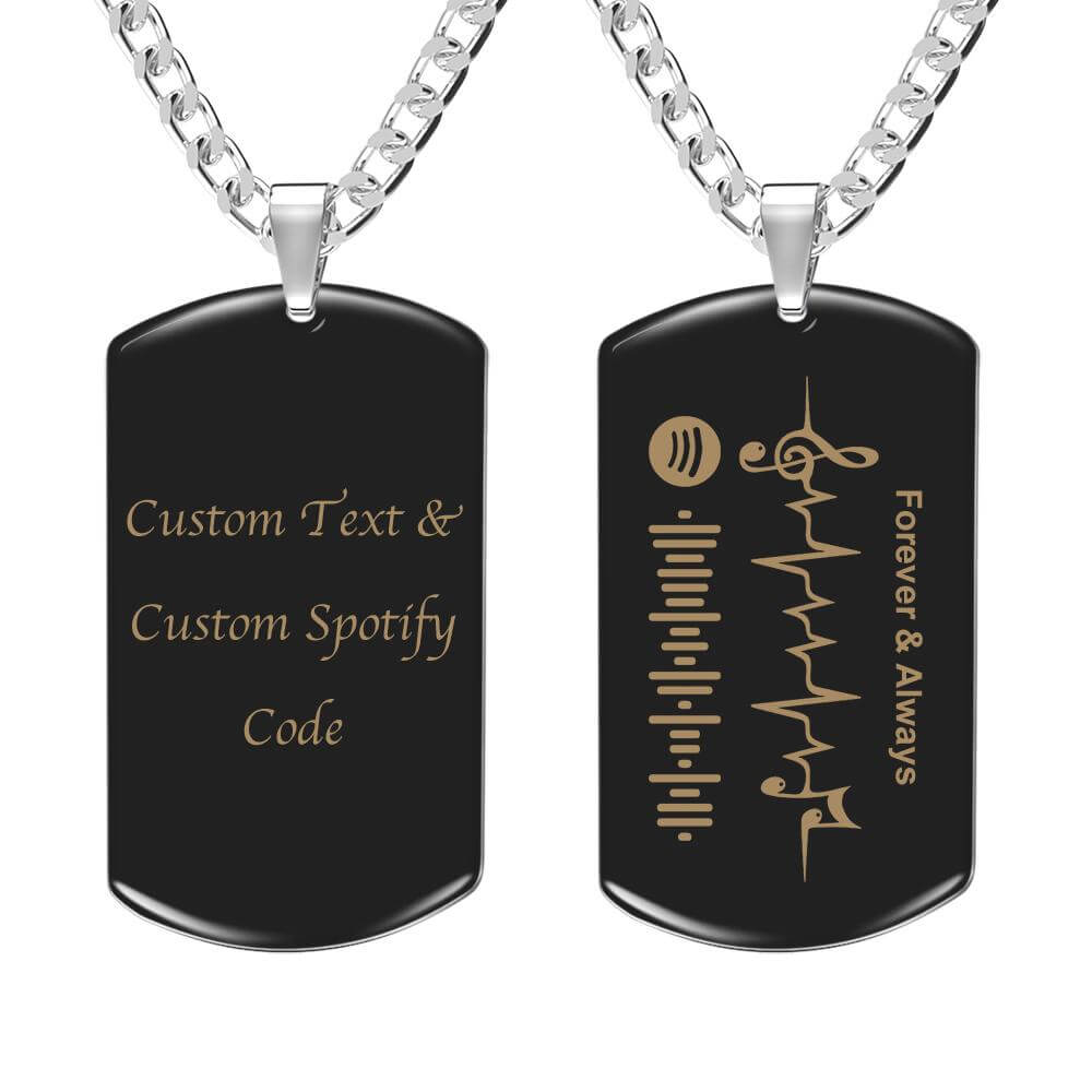 Custom Stainless Steel Engraved Scannable Music Code Dog Tag Necklace