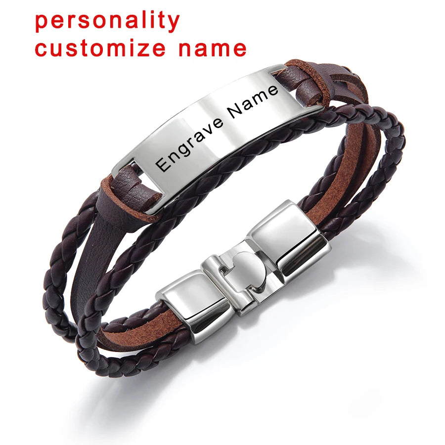 Men's Personalized Engraved Leather Bracelet