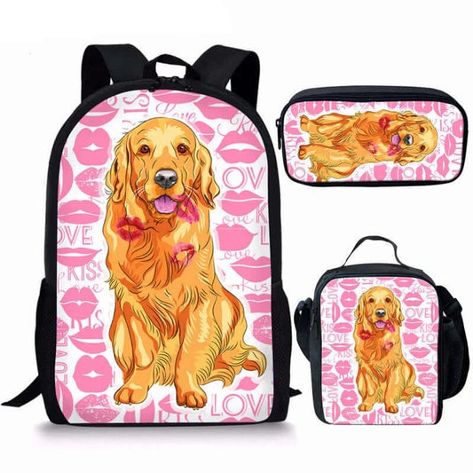 Golden Retriever Kisses Backpack, Lunch Bag, Pencil Case