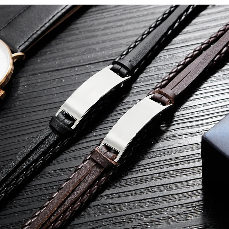 Men's Personalized Engraved Leather Bracelet