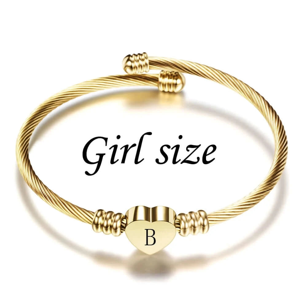 Girl's Stainless Steel Initial Bangle Bracelet