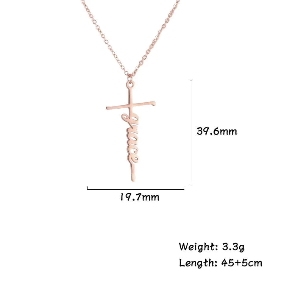 Custom Stainless Steel Name Cross Pendant Necklace