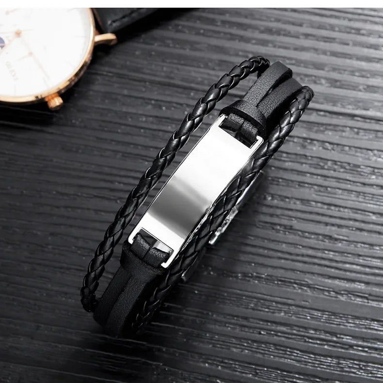 Men's Personalized Engraved Leather Bracelet