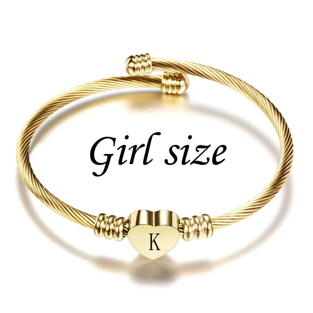 Girl's Stainless Steel Initial Bangle Bracelet