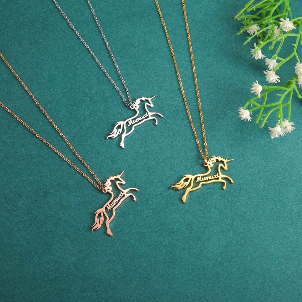 Custom Personalized Stainless-Steel Horse with Name Necklace