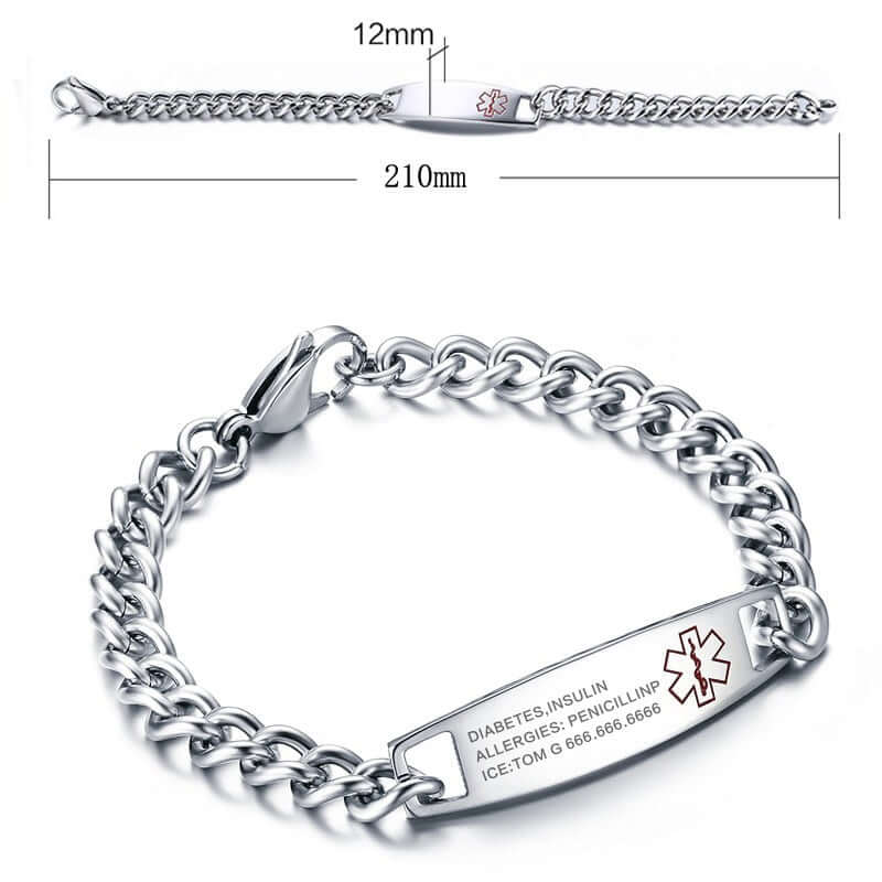 Custom Engraved Medical Identification Bracelet Stainless Steel