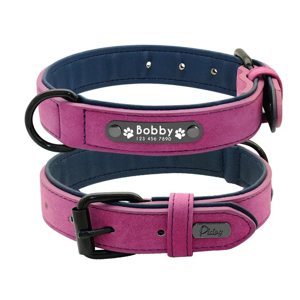 Personalized Engraved Leather Dog Collar Leash Set