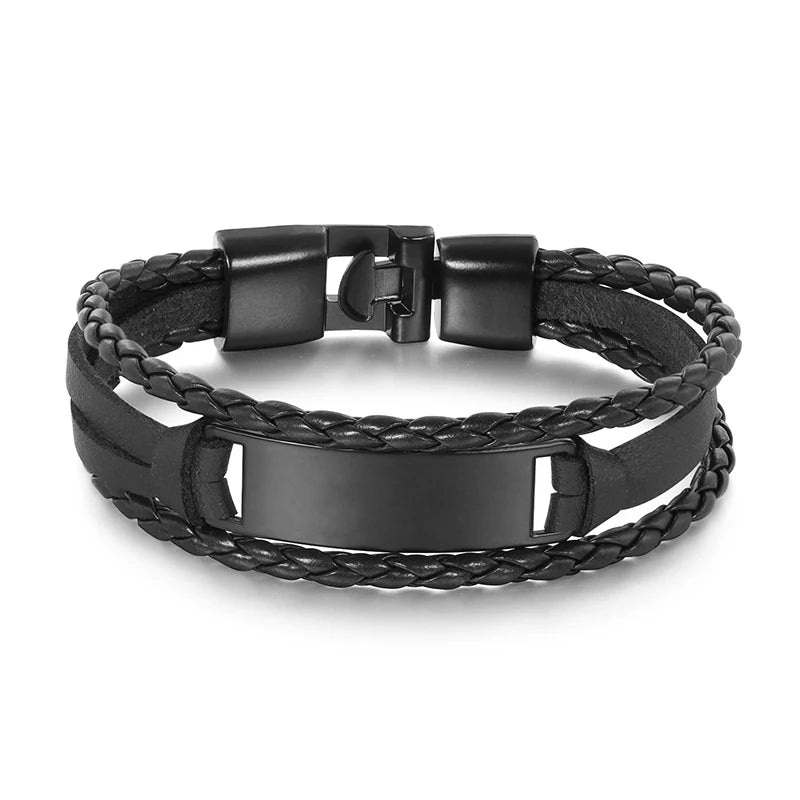 Men's Personalized Engraved Leather Bracelet