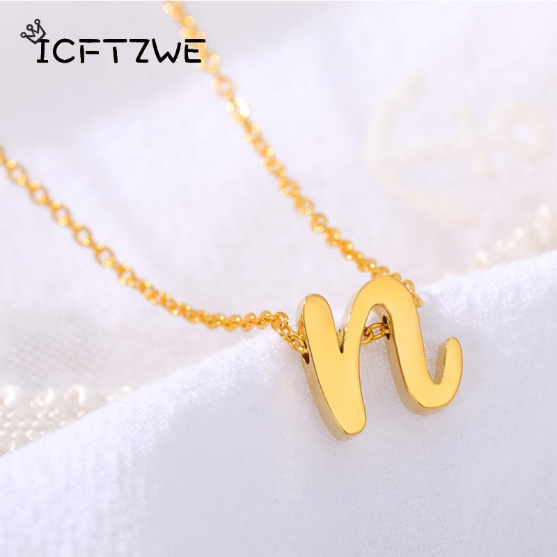 Vintage Tiny Initial Letter Necklaces for Women Stainless Steel