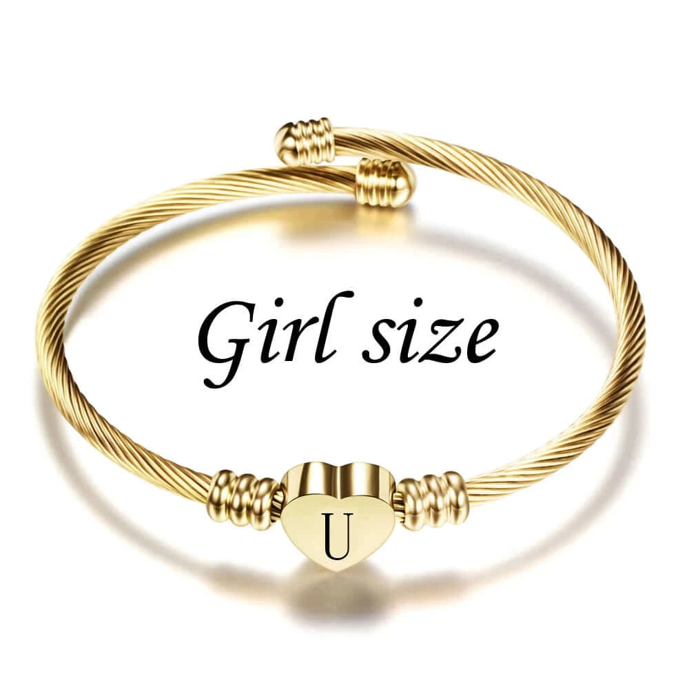 Girl's Stainless Steel Initial Bangle Bracelet