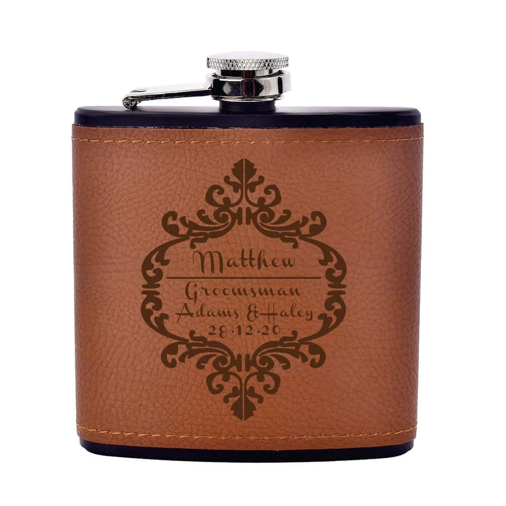 Personalized Engraved Leather 6oz Hip Flask