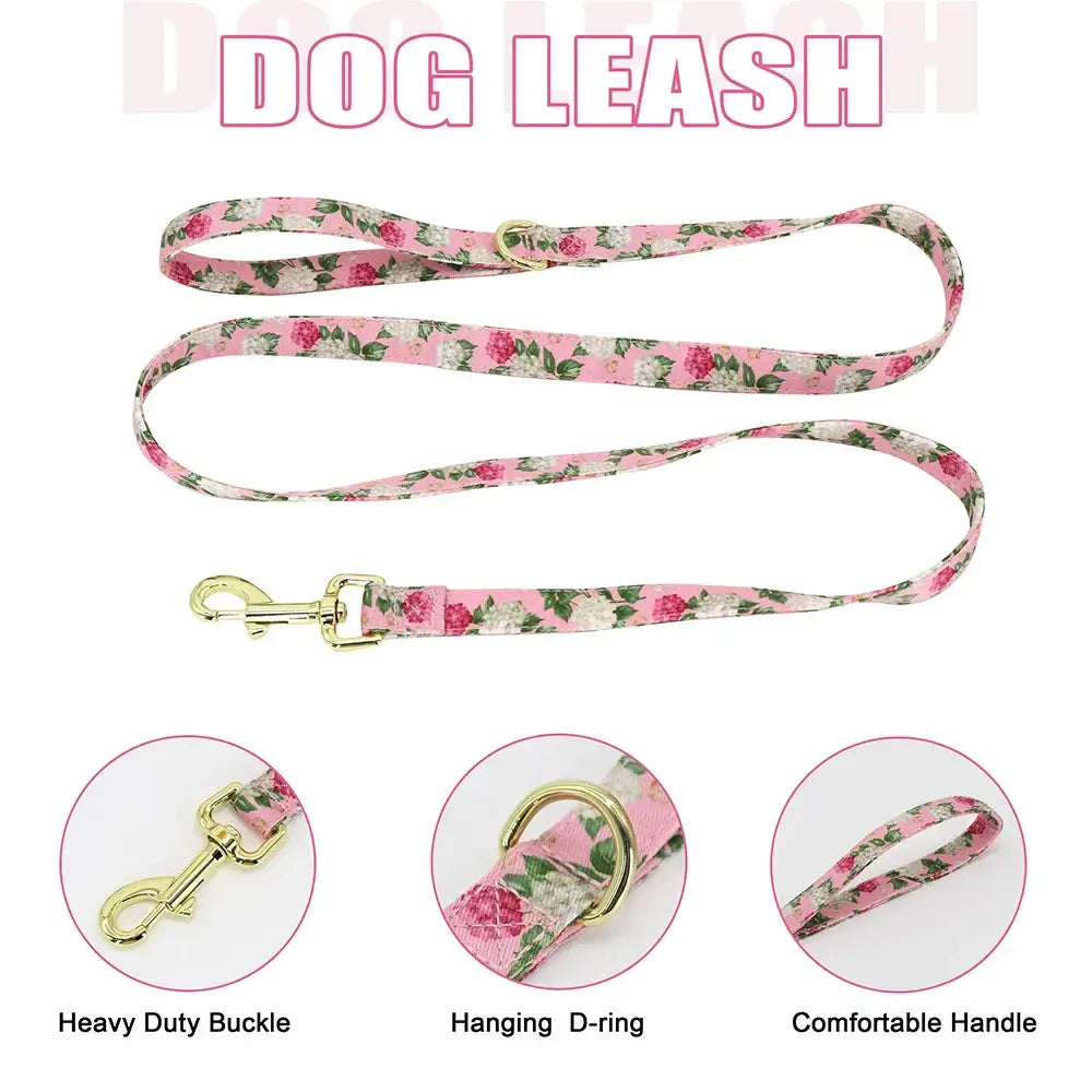 Personalized Floral Dog Collar Leash Harness Set