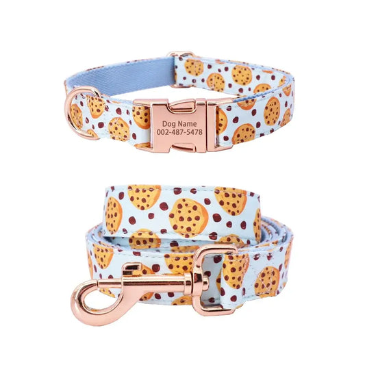 Personalized ID Tag Chocolate Chip Cookie Dog Collar & Leash