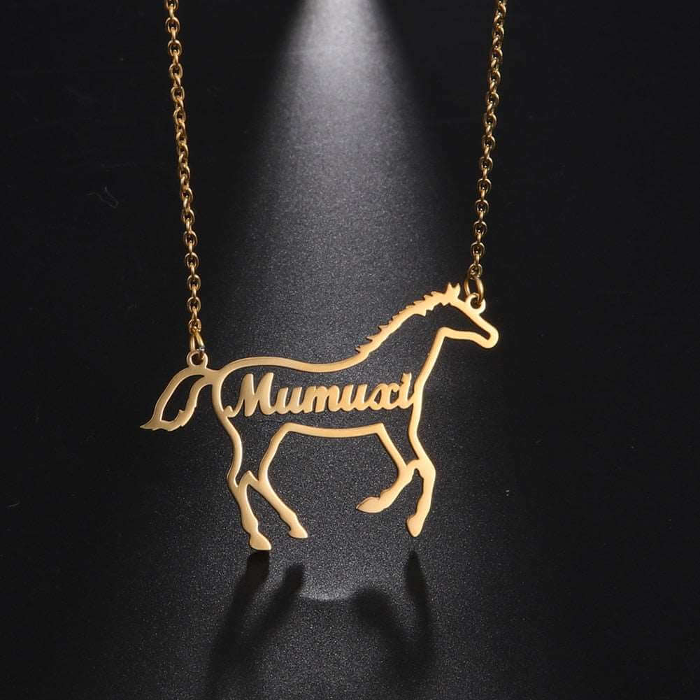 Custom Personalized Stainless-Steel Horse with Name Necklace