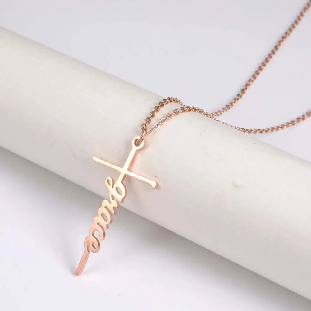 Custom Stainless Steel Name Cross Pendant Necklace