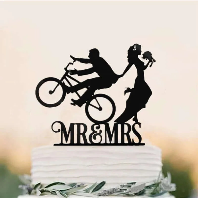 Acrylic Cycling Bicycle Style Wedding Cake Topper