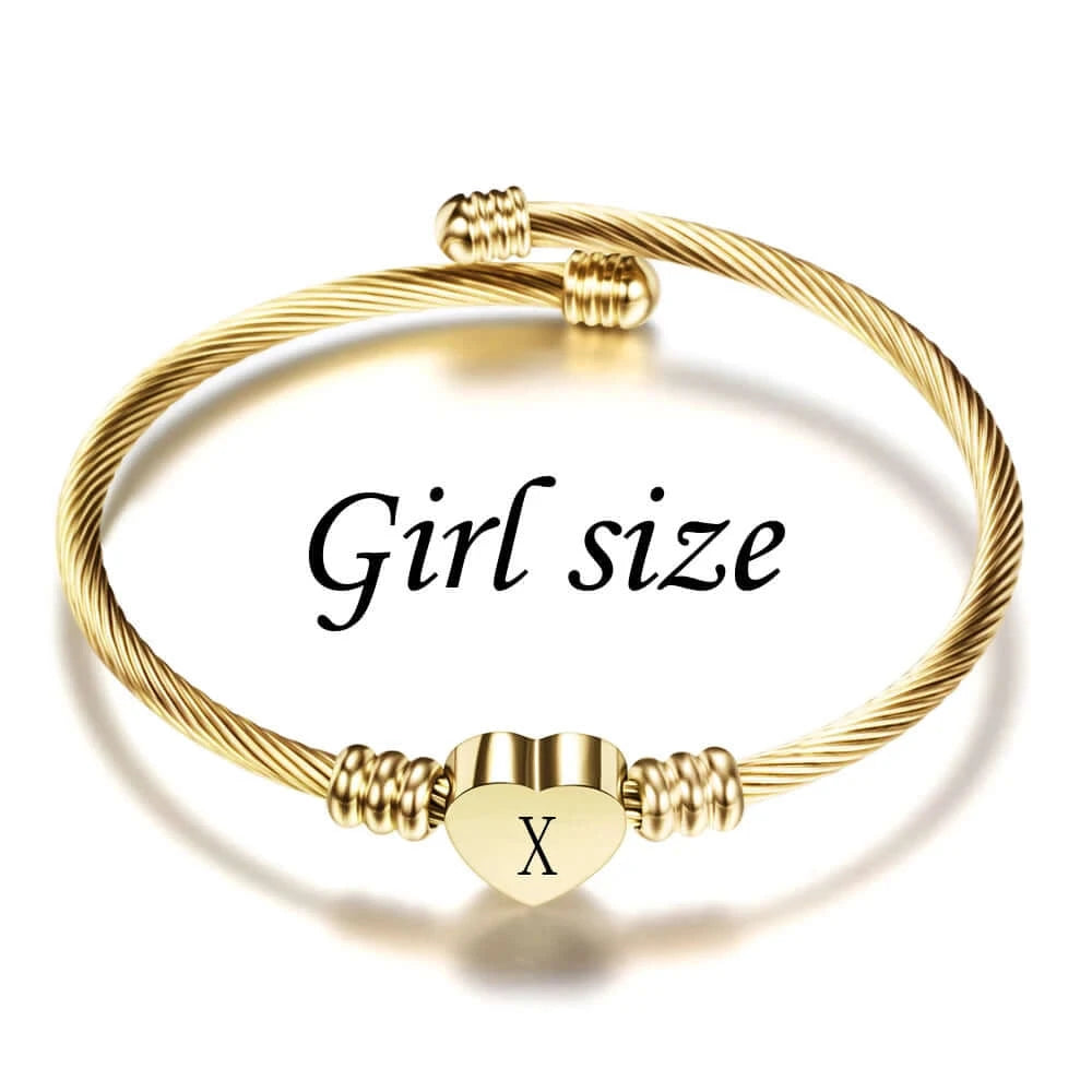 Girl's Stainless Steel Initial Bangle Bracelet